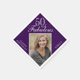 Purple 50 and Fabulous Elegant Photo 50th Birthday Napkins