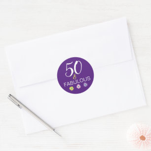 Purple 50 and Fabulous Fun Daisy Classic Round Sticker