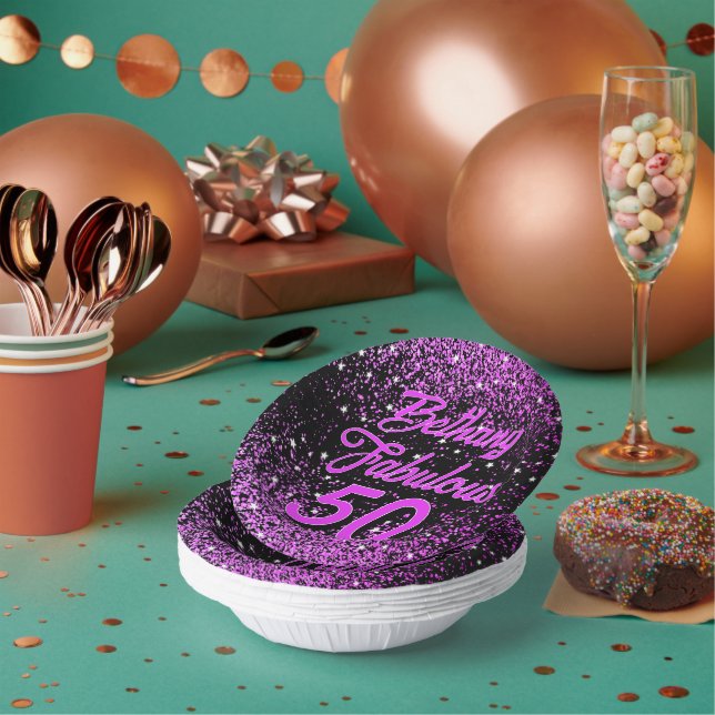 Purple 50 Fabulous Birthday  Paper Bowls (Multi)