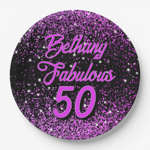 Purple 50 Fabulous Birthday Paper Plates