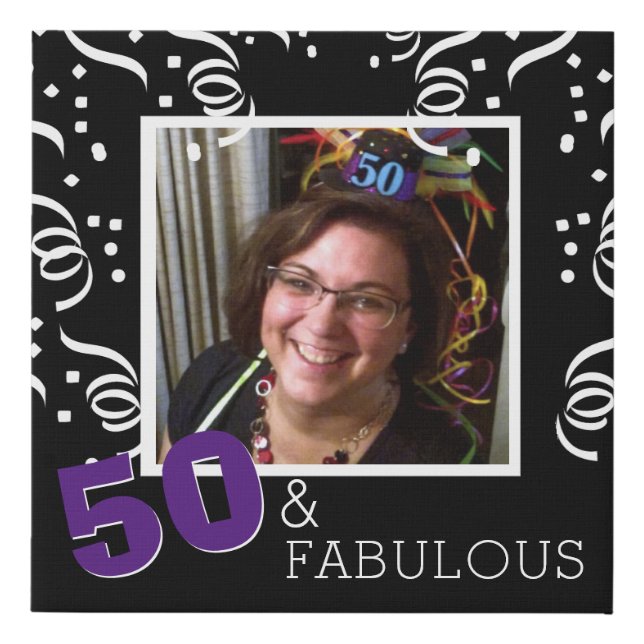Purple 50 Fabulous Happy 50th Birthday Faux Canvas Print (Front)