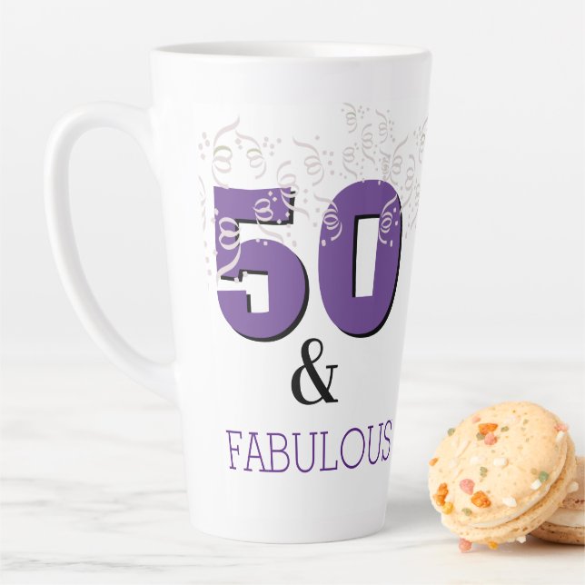 Purple 50 Fabulous | Happy 50th Birthday Gift Latte Mug (In Situ)