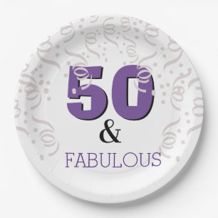 Purple 50 Fabulous Happy 50th Birthday Party Paper Plates