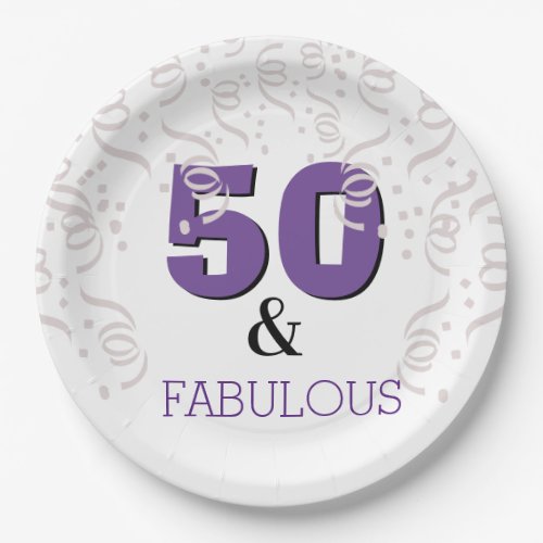 Purple 50 Fabulous  Happy 50th Birthday Party Paper Plates