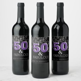 Purple 50 Fabulous | Happy 50th Birthday Wine Label
