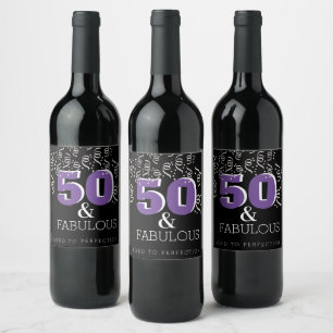 Purple 50 Fabulous Happy 50th Birthday Wine Label