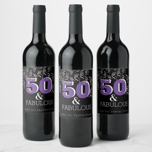 Purple 50 Fabulous  Happy 50th Birthday Wine Label