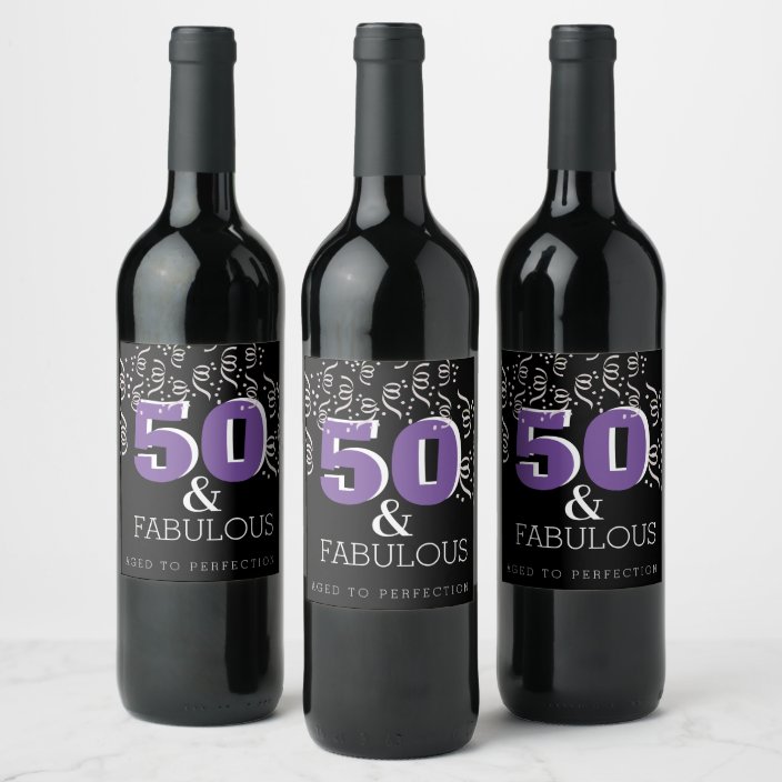 Purple 50 Fabulous | Happy 50th Birthday Wine Label | Zazzle.com