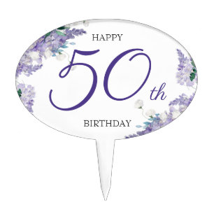 Purple 50th Birthday Classy Wisteria Floral Custom Cake Topper