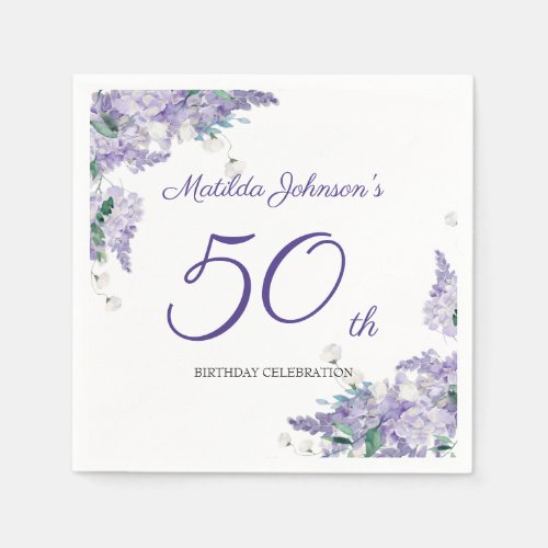 Purple 50th Birthday Elegant Floral Wisteria  Napk Napkins