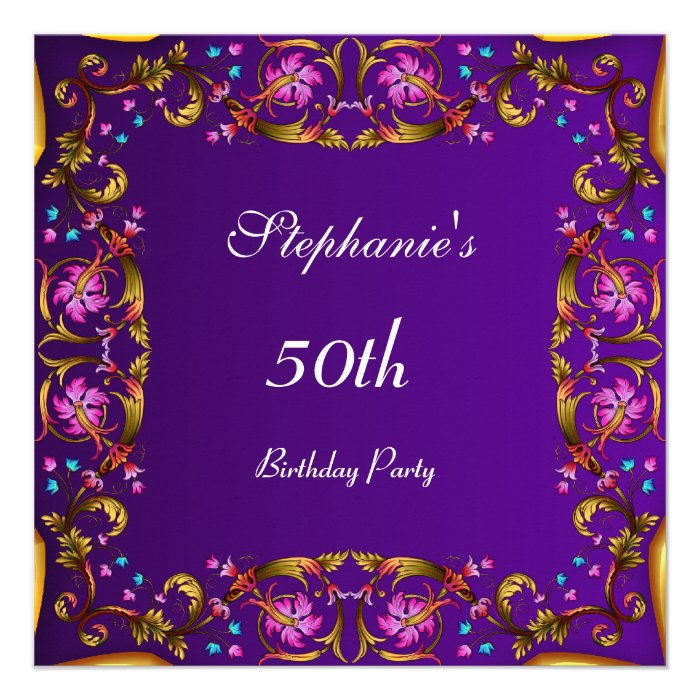 Purple 50th Birthday Party Flower Purple Invitations