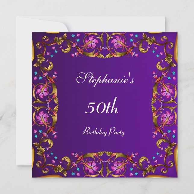 Purple 50th Birthday Party Flower Purple Invitation (Front)
