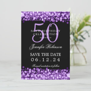 Purple 50th Birthday Party Save Date w/ Details Invitation