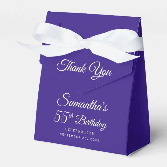 Purple 55th Birthday Party Favor Boxes (Front Side)