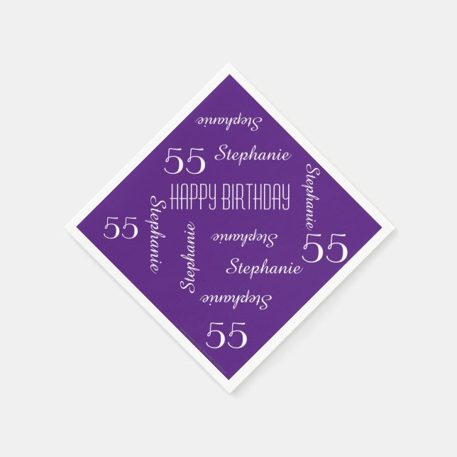 Purple 55th Birthday Party Repeating Names Paper Napkins (Corner)