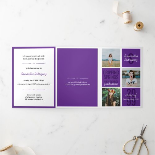 Purple 5_Photo Fun Boxes Graduation Tri_Fold Invitation