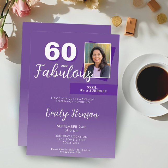 Purple 60 and Fabulous 60th Birthday Party Photo Invitation (Creator Uploaded)