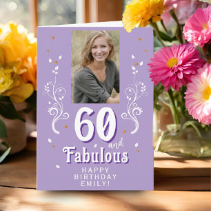 Purple 60 & Fabulous Foliage 60th Birthday Photo Card