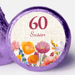 Purple 60th Birthday Floral Linen Chocolate Hershey®'s Kisses®