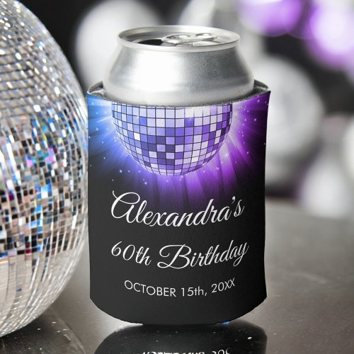 Purple 60th Birthday Party 70s Disco Ball Can Cooler