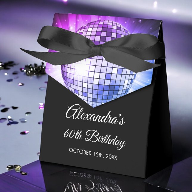 Purple 60th Birthday Party 70's Disco Ball Favor Boxes (Creator Uploaded)