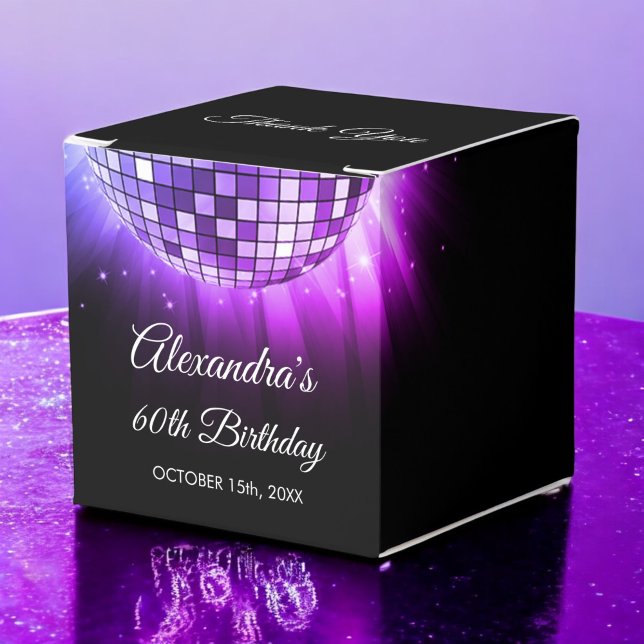 Purple 60th Birthday Party 70's Disco Ball Favor Boxes (Creator Uploaded)