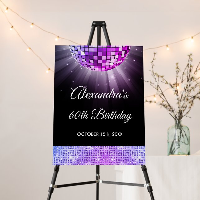 Purple 60th Birthday Party 70's Disco Ball Foam Board (In Situ (Stand))