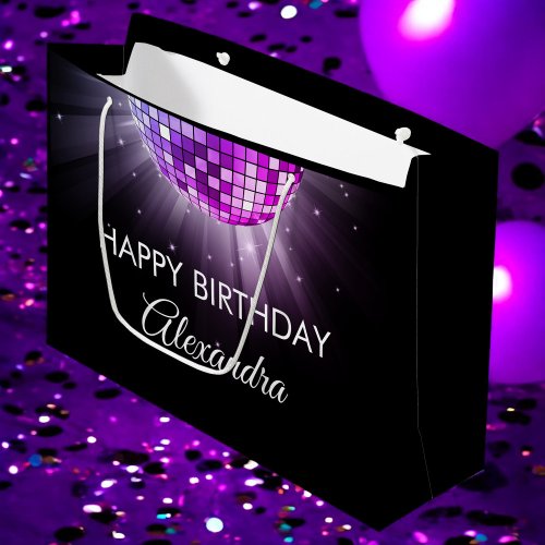 Purple 60th Birthday Party 70s Disco Ball Large Gift Bag