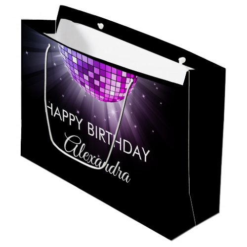 Purple 60th Birthday Party 70s Disco Ball Large Gift Bag