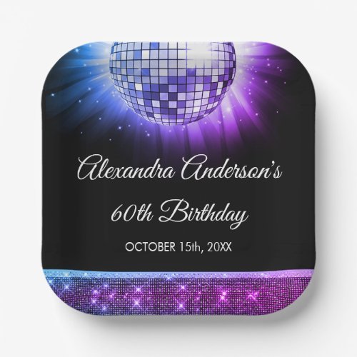 Purple 60th Birthday Party 70s Disco Ball Paper Plates