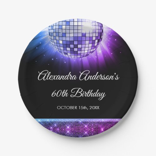 Purple 60th Birthday Party 70s Disco Ball Paper Plates