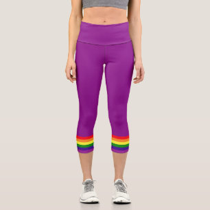 Purple 6 Color Rainbow Stripe Pride Capri Leggings