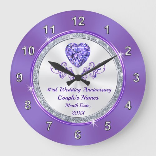 Purple 6th 24th 33rd Anniversary Gifts Any Year Large Clock