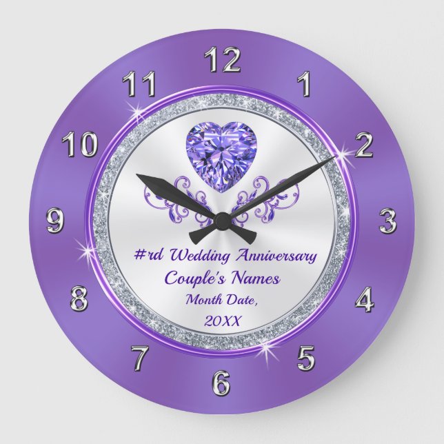 Purple 6th, 24th, 33rd Anniversary Gifts, Any Year Large Clock (Front)