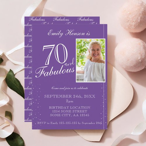 Purple 70 and Fabulous Elegant Photo Birthday Invitation