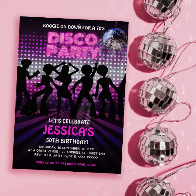 Purple 70s Disco Dancing Party Invitation | Zazzle