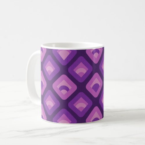 Purple 70s retro sunset cubes pattern coffee mug