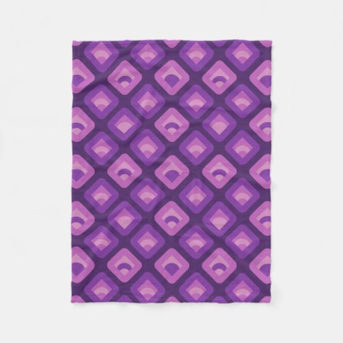 Purple 70s retro sunset cubes pattern fleece blanket