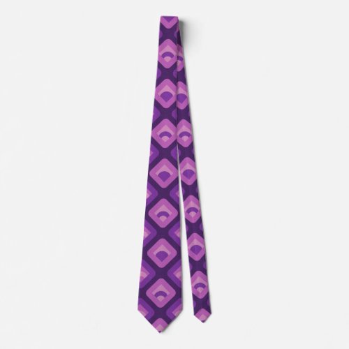 Purple 70s retro sunset cubes pattern neck tie
