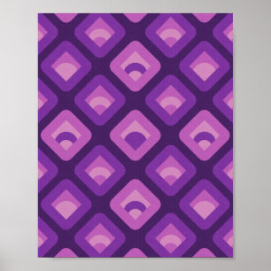 Purple 70s retro sunset cubes pattern poster