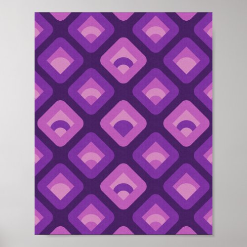 Purple 70s retro sunset cubes pattern poster