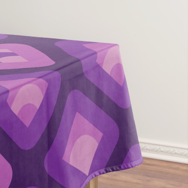 Purple 70s retro sunset cubes pattern tablecloth (In Situ)
