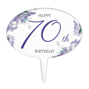 Purple 70th Birthday Classy Floral Wisteria Custom Cake Topper