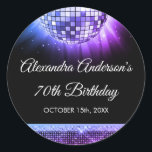 Purple 70th Birthday Party 70's Disco Ball Classic Round Sticker<br><div class="desc">Add a touch of retro glamour to your 70th birthday celebration with our Purple 70th Birthday Party 70's Disco Ball Sticker. This sticker captures the essence of the disco era, making it the perfect choice for a disco-themed bash or any event where you want to infuse a touch of '70s...</div>