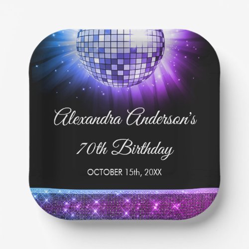 Purple 70th Birthday Party 70s Disco Ball Paper Plates