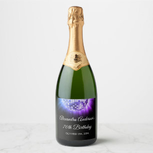 Purple 70th Birthday Party 70's Disco Ball Sparkling Wine Label