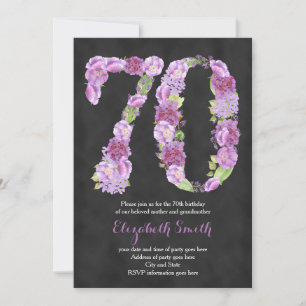 purple 70th birthday party invitations for lady