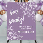 Purple 70th Birthday Party Welcome Foam Board<br><div class="desc">Seventy Lavender Lilac Vertical Birthday Sign: Celebrate seventy wonderful years with this elegant vertical birthday sign, designed with a soft lavender or lilac purple background. Delicate white flowers are placed in the top right and bottom left corners, creating a graceful and balanced botanical look. A mix of classic serif and...</div>