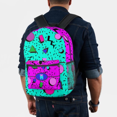 Purple 80s Memphis Abstract Style Retro Monogram Printed Backpack