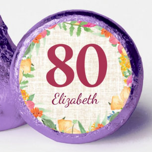 Purple 80th Birthday Bold Floral Linen Chocolates Hershey®'s Kisses®